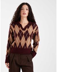 New Look - Argyle Polo Jumper - Lyst