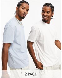 ASOS - Confezione da 2 t-shirt comode girocollo blu e bianca - Lyst