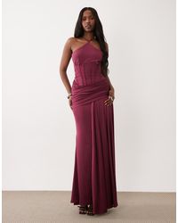 ASOS - Premium Halterneck Corset Fishtail Maxi Dress With Drape Detail - Lyst