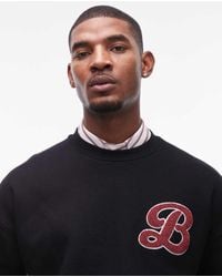 TOPMAN - Sudadera Negra Extragrande Con Bordado De Letra De Chenilla De Tejido Grueso De - Lyst