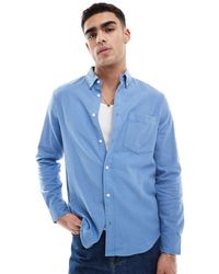 ASOS - Camisa Oxford Azul De Corte Estándar Con Acabado Cepillado De - Lyst