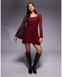 ASOS - Square Neck Lace Sleeve Mini Dress - Lyst