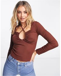 New Look - Long Sleeve Keyhole Cut Out Top - Lyst