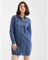 Vero Moda - Denim Overhemdjurk Met Lange Mouwen - Lyst