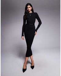 River Island - Gebreide Midi-Jurk Met Ronde Hals - Lyst