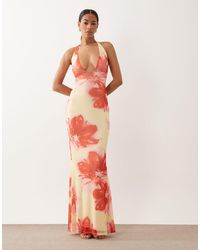ASOS - Deep V Plunge Mesh Maxi Dress - Lyst