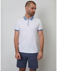 Threadbare - Cotton Tipping Collar Quarter Zip Pique Polo Shirt - Lyst