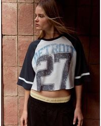 Bershka - Short Sleeve Raglan Print T-shirt - Lyst