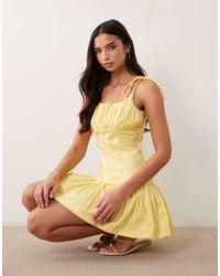 ASOS - Structured Cotton Tie Bust Dropped Waist Mini Sundress - Lyst