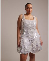 ASOS - Asos Design Curve Bridal Large Disc Sequin Square Neck Mini Dress-white - Lyst