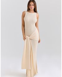 House Of Cb - Akaia Champagne Draped Silky Knit Maxi Dress - Lyst