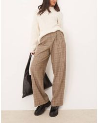 GANT - Pantalones Marrón Oscuro A Cuadros Con Pinzas De Mezcla De Lana De - Lyst