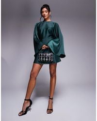 ASOS - Satin Batwing Playsuit With Skort Detail - Lyst