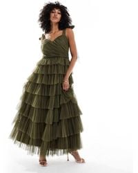 LACE & BEADS - Bridesmaid Bow Shoulder Tulle Maxi Dress - Lyst