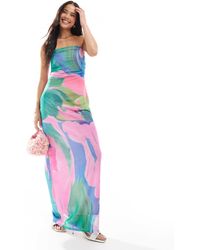 Vero Moda - – trägerloses netzstoff-maxikleid mit abstraktem muster - Lyst