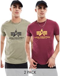 Alpha Industries - Alpha - confezione da 2 t-shirt oliva e bordeaux con logo sul petto - Lyst