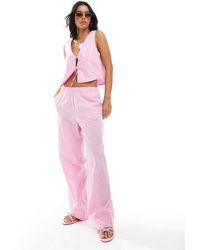 ONLY - Pantalones A Cuadros Vichy Rosas De Pernera Ancha Con Detalle Estilo Bóxer De (Parte De Un Conjunto) - Lyst