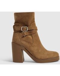 River Island - Faux Suede Chunky Buckle Ankle Boots - Lyst