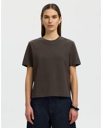 SELECTED - Essential Ribbed Denim Box Fit Crew Neck Short Sleeve T-Shirt - Lyst