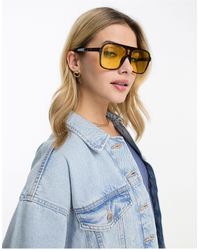 Monki - Oversized 70s Square Sunglasses With Yellow Lense - Lyst