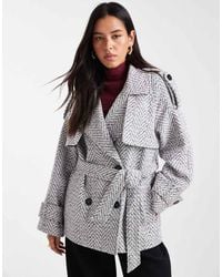 4th & Reckless - Wool Look Tweed Wide Sleeve Belted Trench Coat - Lyst