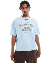Pull&Bear - T-Shirt Azzurra Con Grafica "Synthesizer" Sul Retro - Lyst