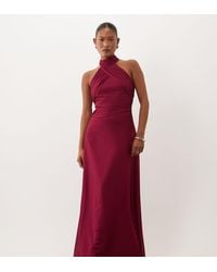 TFNC London - Tfnc Bruidsmeisjes Petite Chiffon Halternek Gedrapeerde Maxi Jurk - Lyst