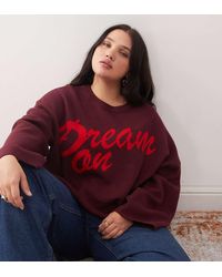 Noisy May - Jersey Burdeos Y Rojo De Corte Cuadrado Con Cuello Redondo De Punto De - Lyst