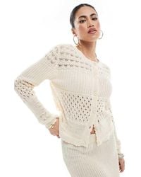 Vero Moda - Cardigan Color Crema All'Uncinetto Con Motivo Patchwork - Lyst