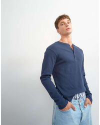 TOPMAN - Classic Fit Long Sleeve Rib Henley T-shirt - Lyst