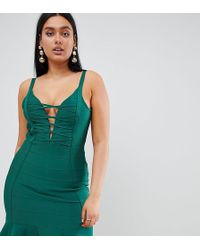 PrettyLittleThing Lattice Detail Bandage Dress - Green