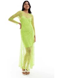 Object - Long Sleeve Sheer Lace Maxi Dress - Lyst