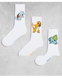 ASOS - Pack De 3 Pares De Calcetines Blancos Con Diseño De Pokémon De - Lyst
