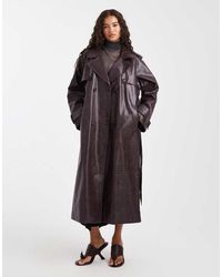 Miss Selfridge - Crackled Faux Leather Trench Coat - Lyst