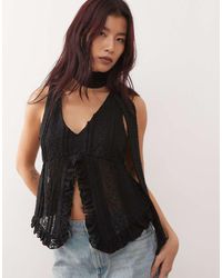 Reclaimed Vintage - Lace Ruffle Tie Front Blouse With Matching Scarf - Lyst