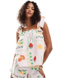 Pieces - Tie Shoulder Smock Top Co-ord - Lyst