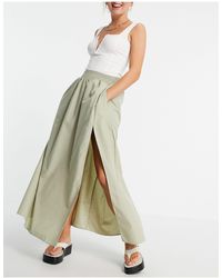 ASOS Cotton Maxi Skirt With Side Split Detail - Green