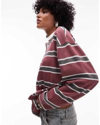 TOPSHOP - Jersey Stripe Rugby Long Sleeve Polo - Lyst