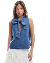 ASOS - A-line Denim Top With Bow Tie Neck - Lyst