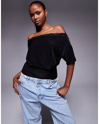 ASOS - Lace Trim Asymmetric Off Shoulder Top With Cinch Waist Detail - Lyst