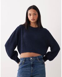 Threadbare - Cropped Knitted Rib Crew Neck Jumper - Lyst