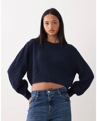 Threadbare - Cropped Knitted Rib Crew Neck Jumper - Lyst