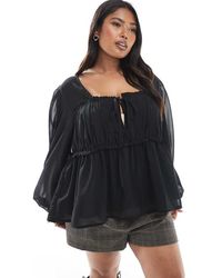 ASOS - Asos Design Curve Sheer Yoke Ruched Detail Blouse - Lyst