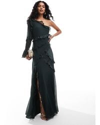ASOS - One Shoulder Bias Cut Ruffle Satin Chiffon Mix Maxi Dress - Lyst