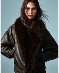 Bershka - Faux Leather Jacket With Faux Fur Collar - Lyst