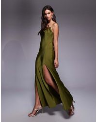ASOS - Satin Tie Strap Maxi Dress With Split Detail - Lyst