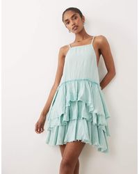 ASOS - Double Cloth Washed Mini Sundress With Distressed Ruffles - Lyst