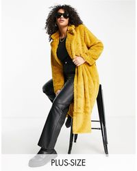 Missguided Longline Faux Fur Coat - Yellow