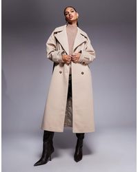 Aria Cove - Manteau long style trench en tissu épais effet laine avec col - beige - Lyst