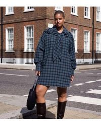 ASOS - Asos Design Curve Boyfriend Shirt Mini Dress With Multiway Scarf Detail - Lyst